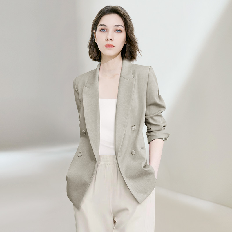 MeetMetro玛依尔气质西装外套女2025秋季新款双排扣通勤西服上衣