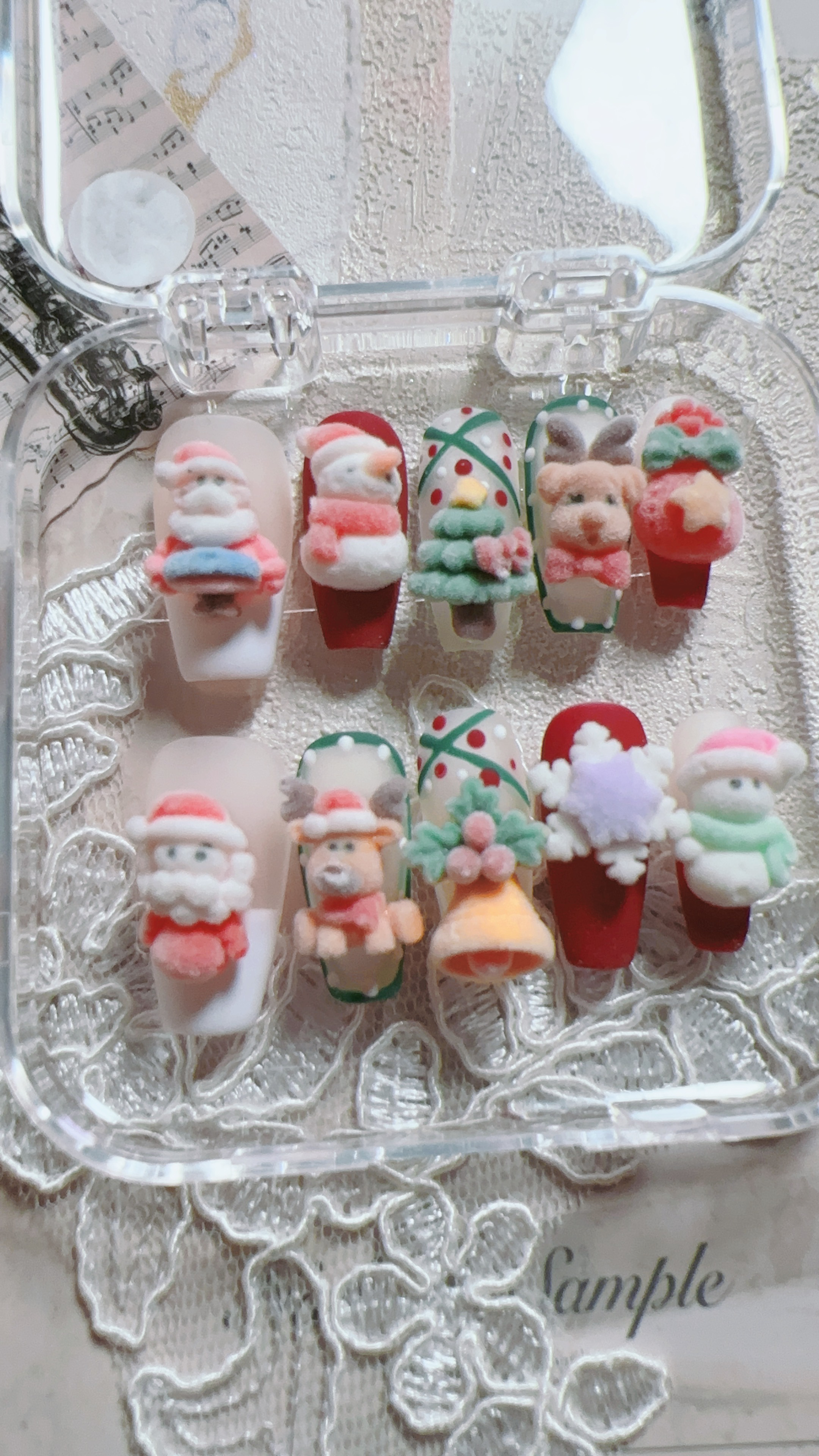 手工穿戴甲  圣诞植绒款气质