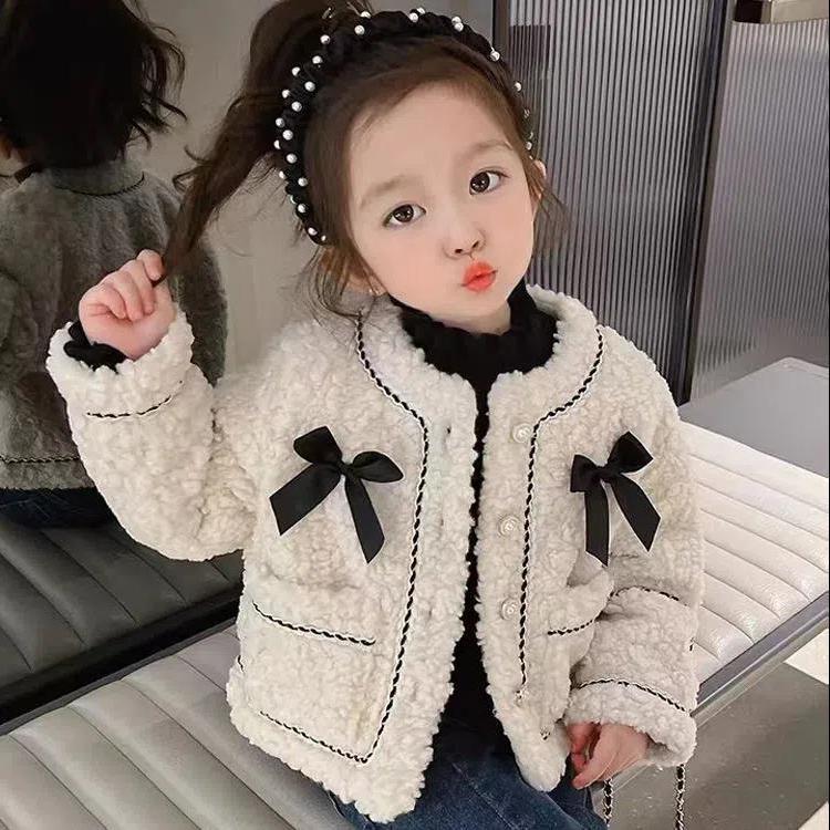 女童外套秋冬款时尚新款洋气女宝毛毛外套深秋加厚小香风衣服外搭