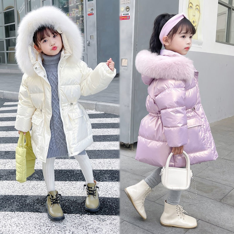 绒服中长款韩版收腰免洗加厚洋气外中大童小童女宝保暖冬季大毛领
