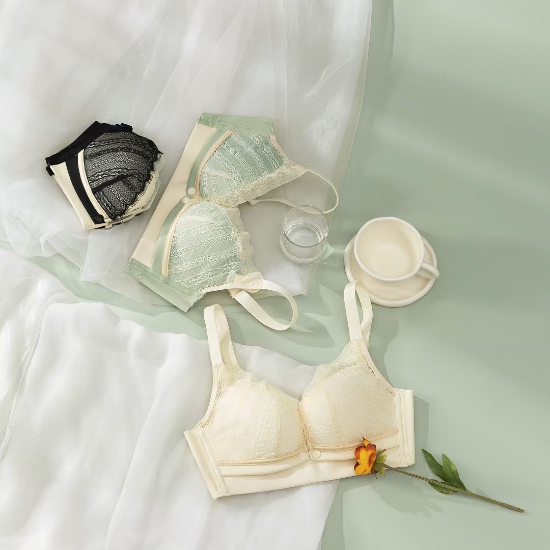 哺乳中开内衣柔软透气孕期哺乳期穿着舒适蕾丝