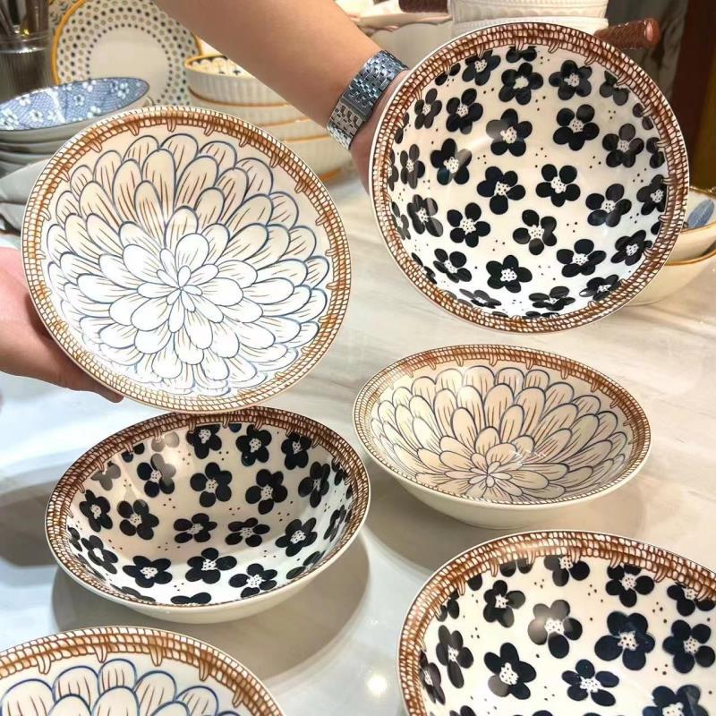 6个装7英寸复古藤编斗碗面碗陶瓷家用碗餐具螺蛳粉碗发2-4种图案