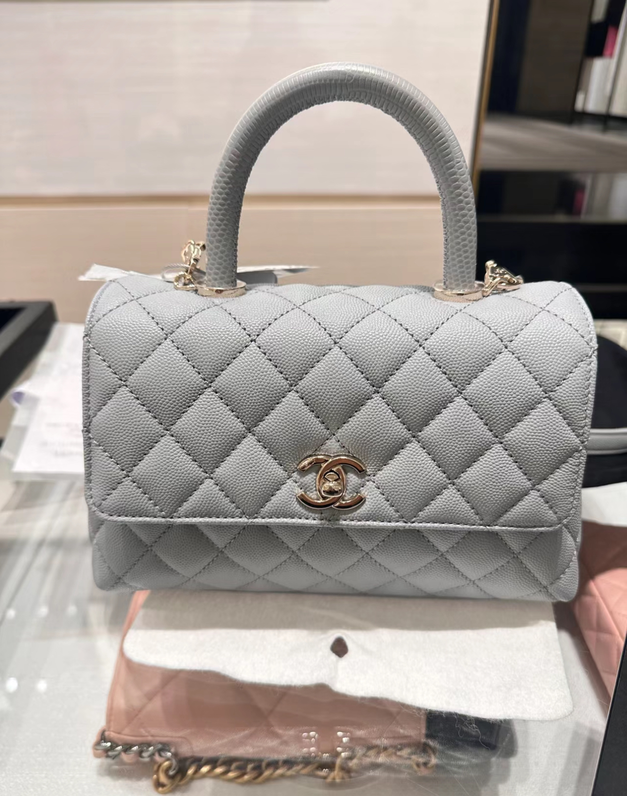 全新未使用 Chanel/香奈儿 24p cocohandle灰蓝色 全套 拍下送检