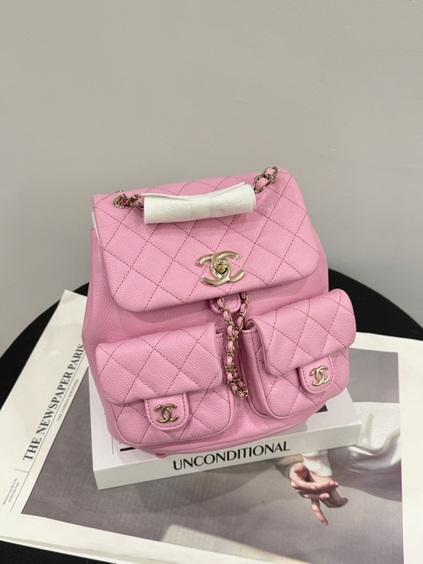 全新未使用 Chanel/香奈儿 青蛙双肩包荔枝皮中号粉色 拍下送检