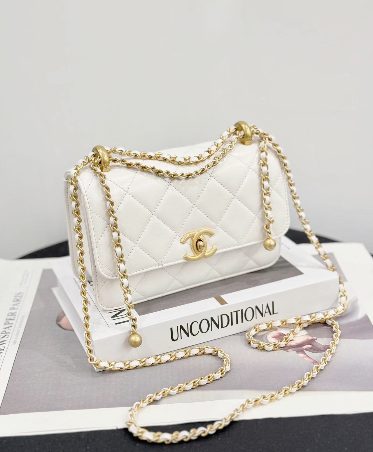 未使用 Chanel/香奈儿 5月 25s 白金双金珠19cm 大全套 送检