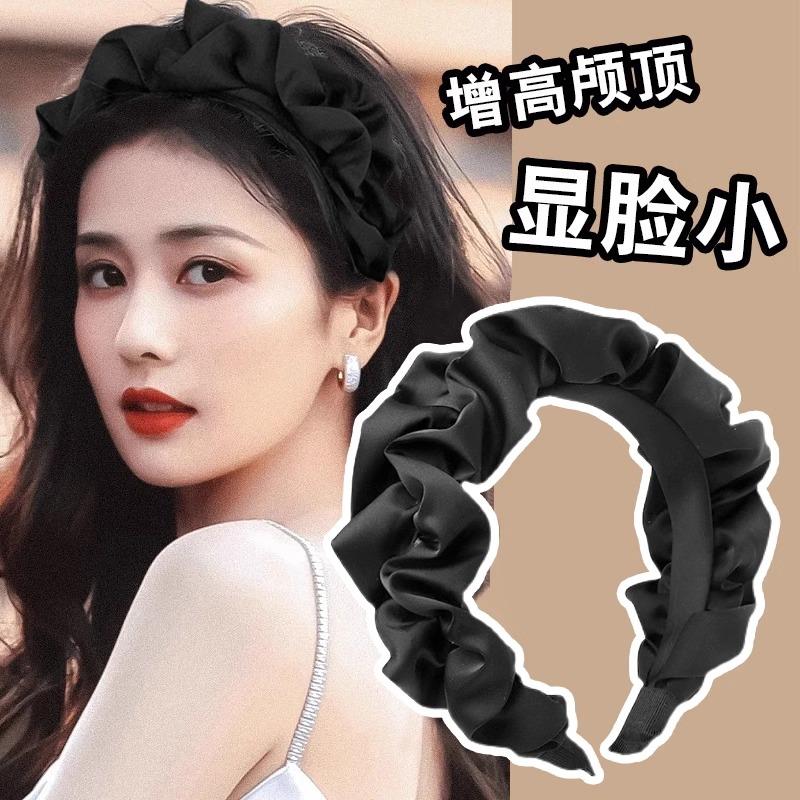 褶皱发箍白鹿同款增高颅顶发箍女款秋冬小香风发卡显小脸2024新款