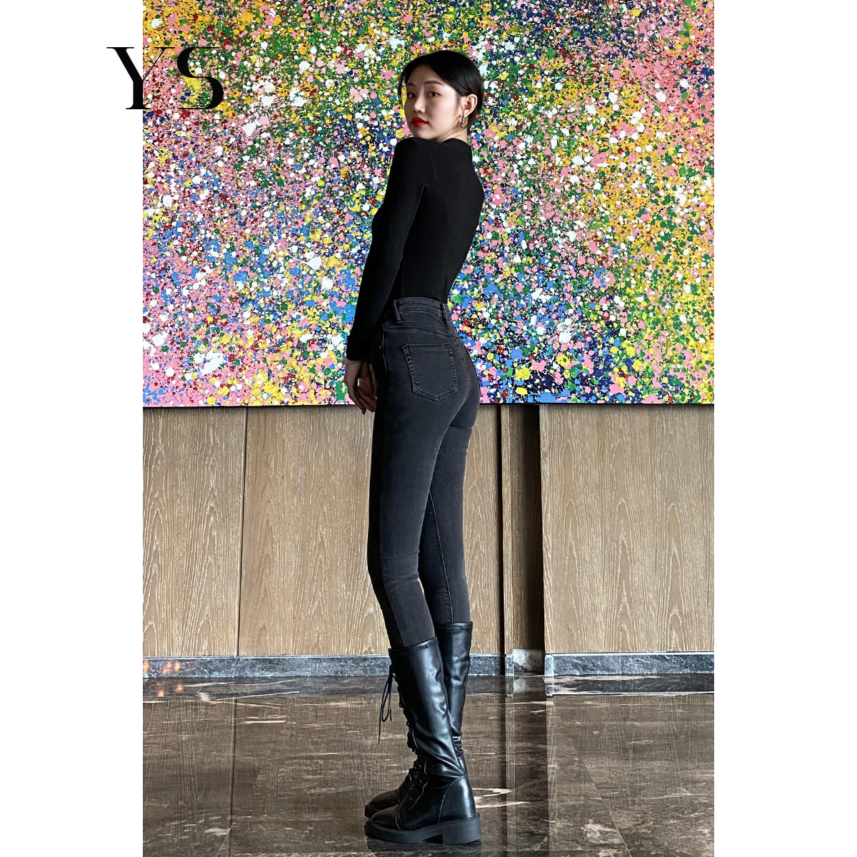 【王幼珊】黑灰色牛仔裤女紧身加绒2025秋冬季显瘦高腰小脚裤子201