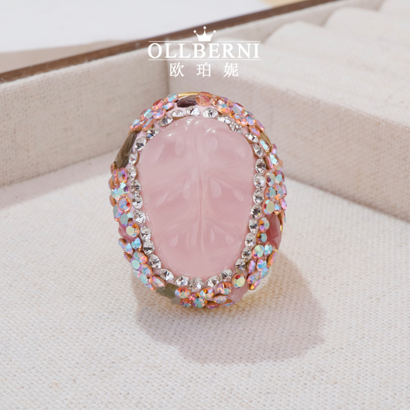 铜合金戒指 手工气质轻奢时尚重工镶嵌素款百搭复古小众戒指-