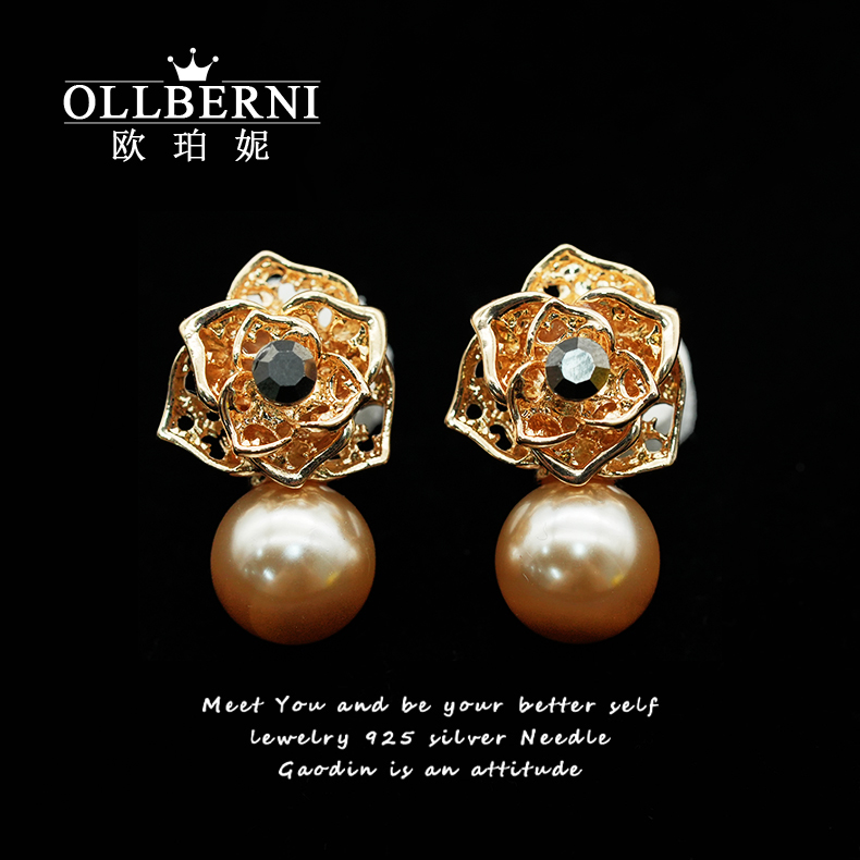 铜合金仿珍珠耳饰 时尚简约优雅精致镶嵌轻奢耳花小香风5129