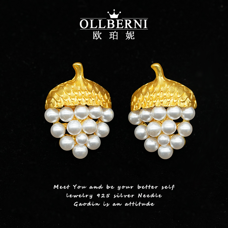 铜合金仿珍珠耳饰 气质复古手工轻奢百搭法式小众设计师5014