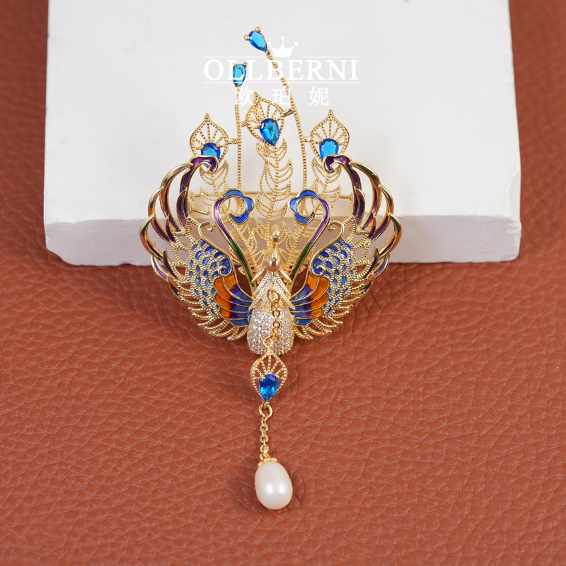 铜合金胸针 国风百鸟朝凤奢华凤凰胸针女灵动流苏高档配饰-X1009