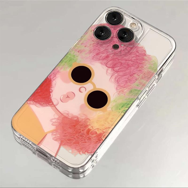 爆炸头女孩适用iphone15/13/14手机壳网红透明保护套新款个性