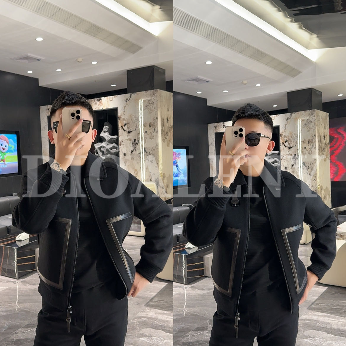 【帅老板】39516-2秋冬轻奢男士夹克羊毛混纺拼皮经典百搭外套