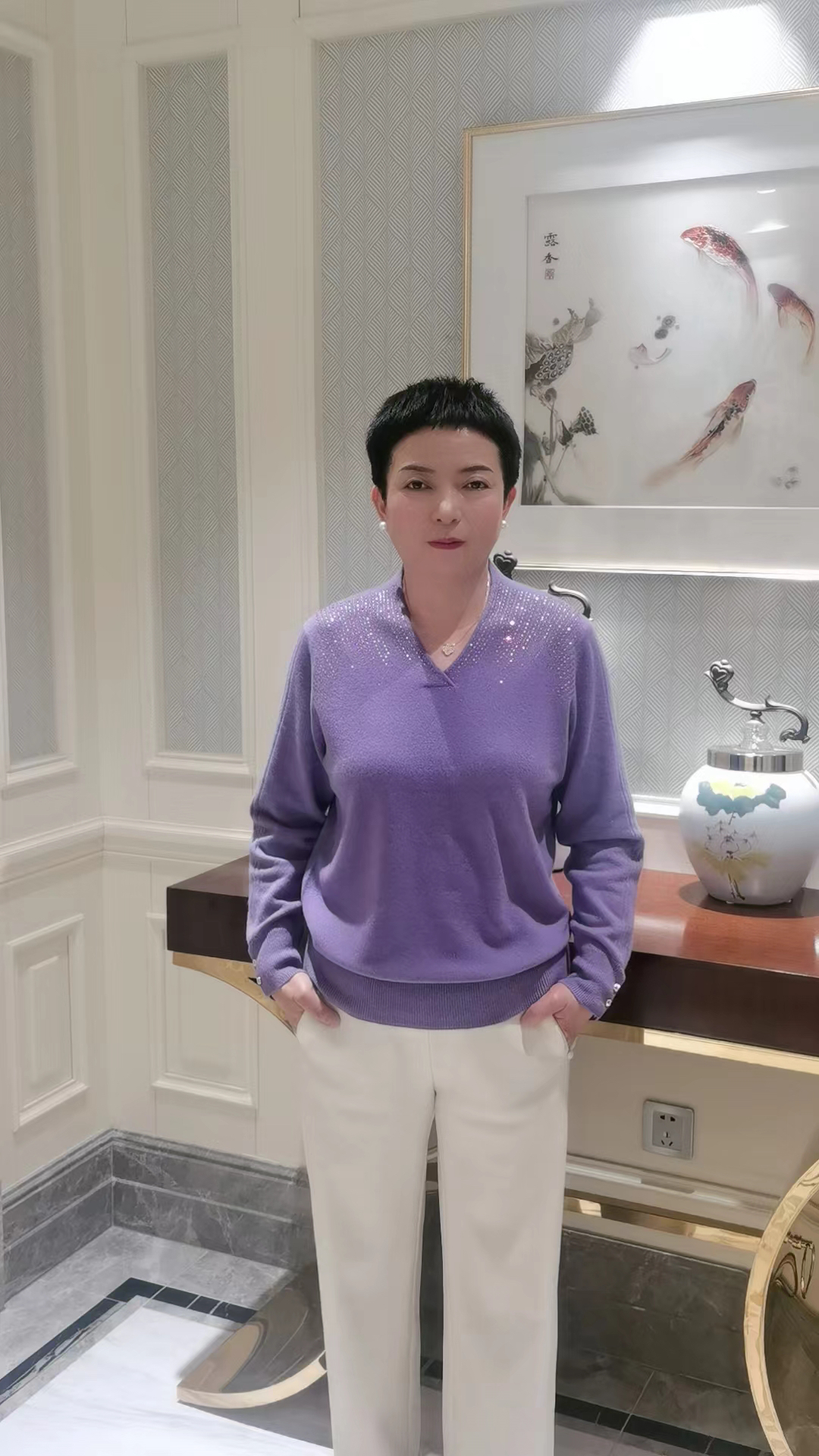 【100%羊毛】秋冬新款全羊毛v领烫钻女士羊毛衫打底衫长袖
