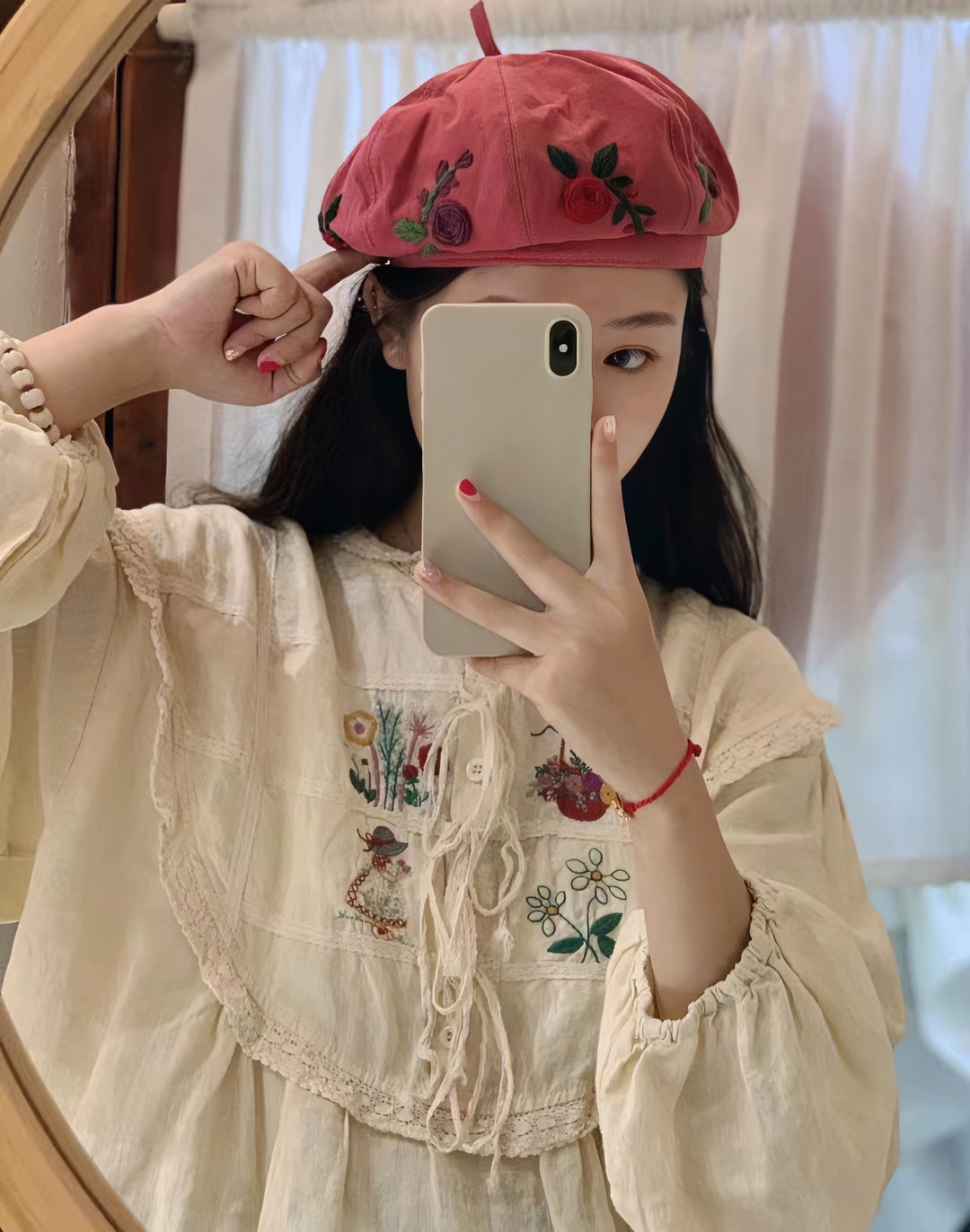 娜涧家熊亚麻刺绣娃娃衫