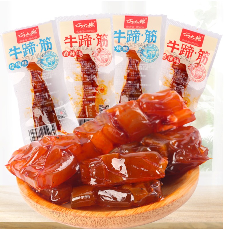 巧大娘耐嚼即食烧烤香辣味牛皮牛肉类熟食休闲小零食独立小包装