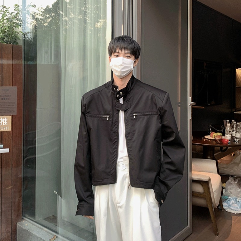 牛仔秋冬季新款韩版小众感立领休闲拉链帅气短款夹克潮男垫肩外套