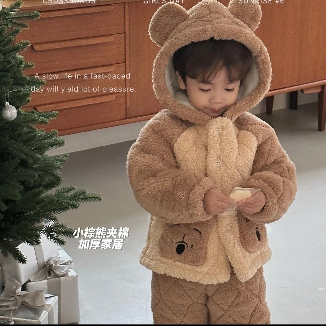 巴拉甄选加厚睡衣冬款2023新款夹棉绒男宝家居服女童儿童款睡衣