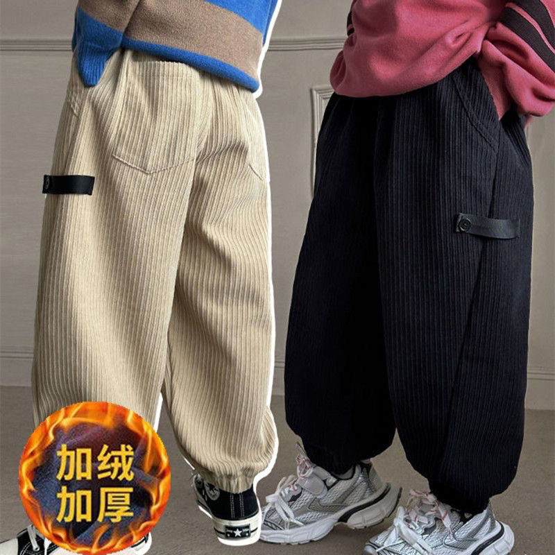 巴拉甄选男童加绒裤子2023秋冬新款保暖休闲裤儿童中大童灯芯绒