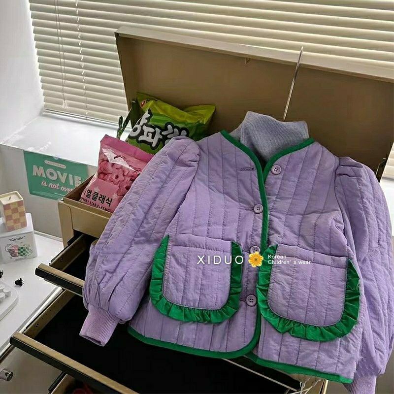 巴拉甄选2023年女童秋冬新款紫色棉衣外套洋气时尚小清新棉服休闲