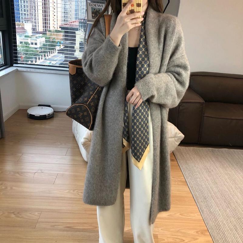 慵懒搭女高级感毛衣秋冬季时尚中长款宽松百搭外穿针织开衫外套