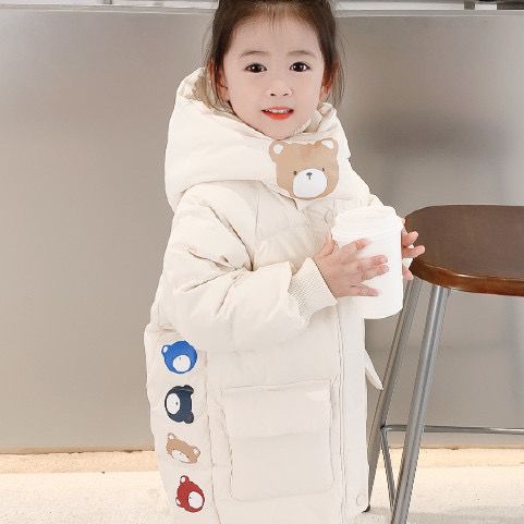 波司豋女童冬季加绒加厚韩版服2022新款长款过膝女宝洋气外套