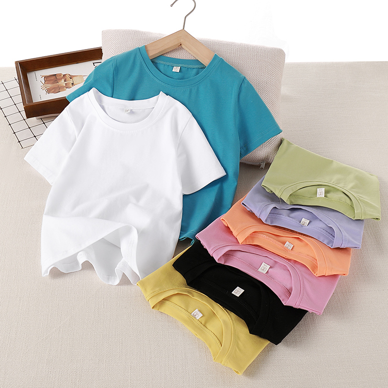 2025新款夏装儿童纯棉短袖T恤男女童夏季薄款纯色圆领半袖打底衫