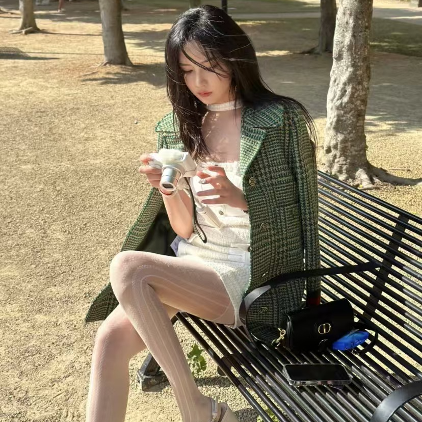 H10279 Gucci 古驰 绿色千鸟格羊毛翻领西装大衣外套 40 M码 99新