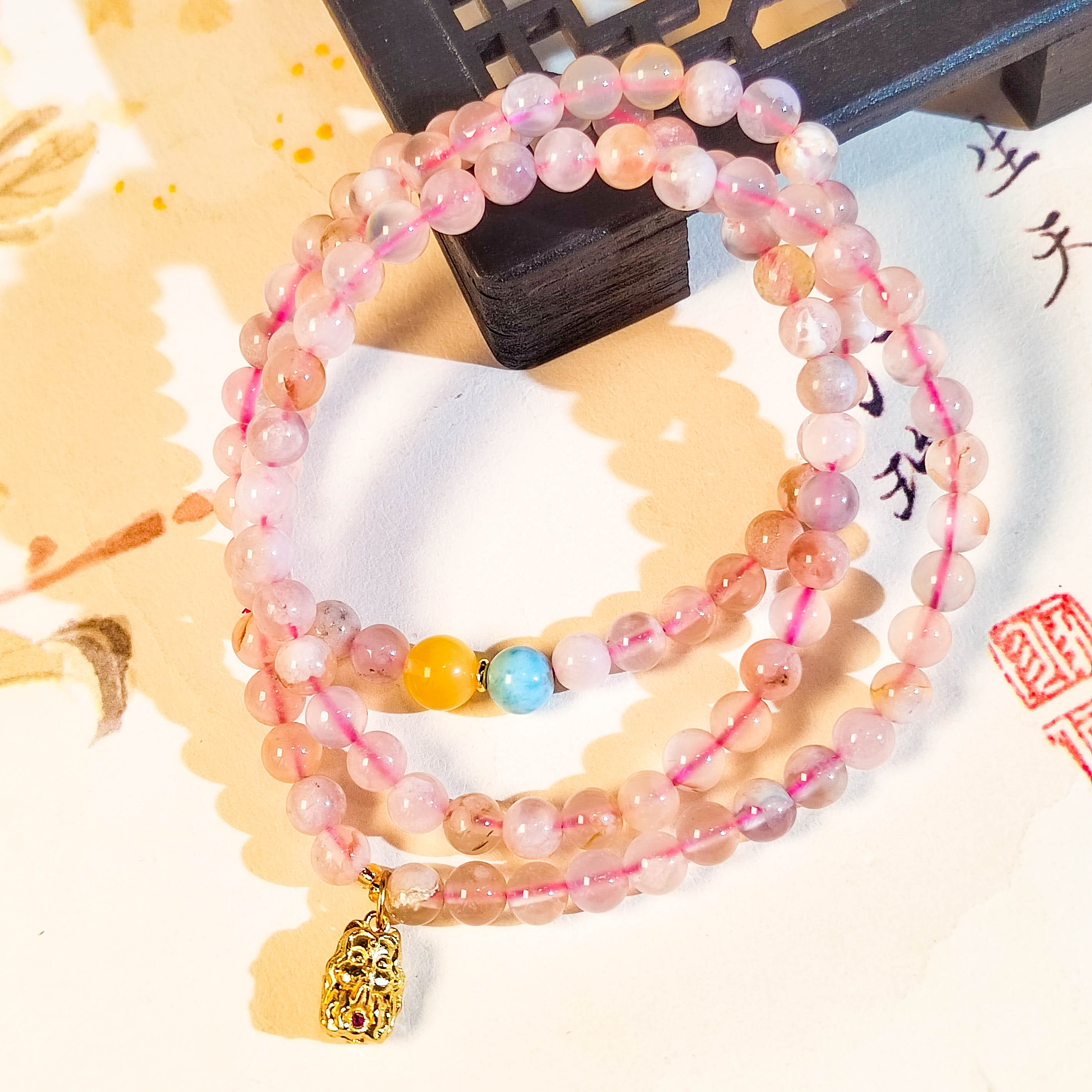 樱花玛瑙三圈手链 B30 多样性发颜色微差 发货件数一