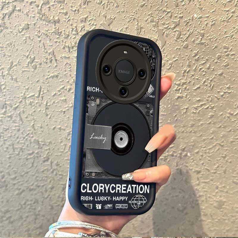 华为mate60手机壳mate60pro创意硅胶英文唱片高级镜头全包保护套