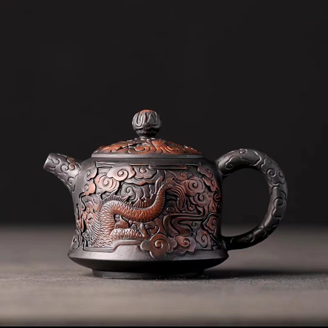 云南紫陶茶壶泡茶器家用茶水壶单壶复古茶具陶瓷功夫茶具手工雕刻