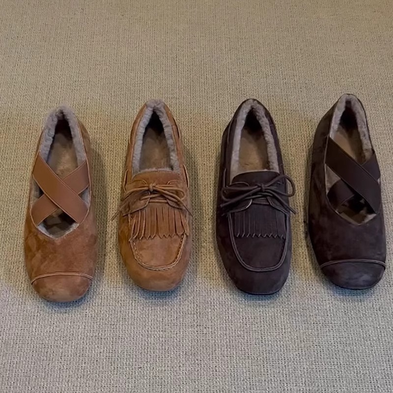 复古百搭乐福鞋女款2025秋冬绒面流苏软底加绒保暖一脚蹬平底单鞋