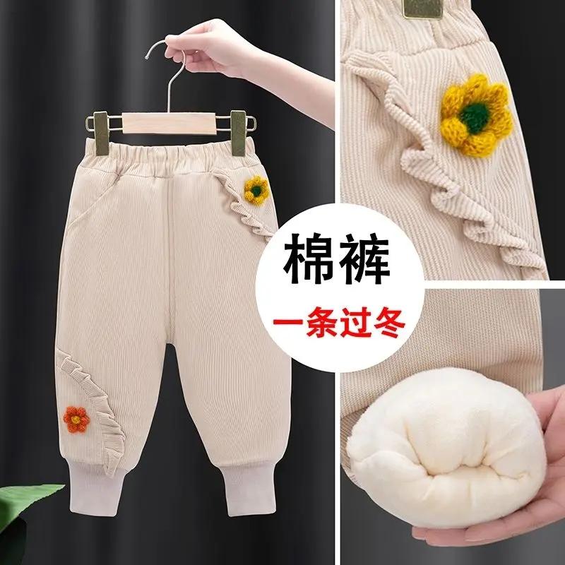 一条过冬女童棉裤冬季加绒加厚宝宝三层夹棉裤子外穿小儿童保暖裤