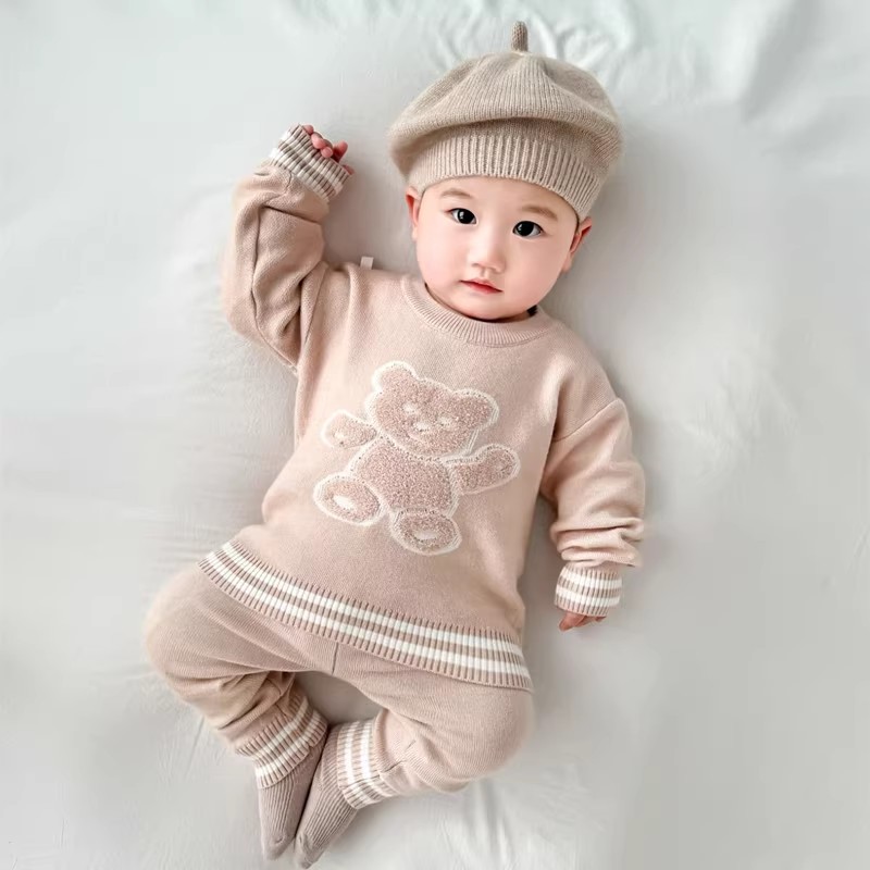 春秋冬三季款婴幼儿弹力针织男女宝宝毛衣套装婴儿衣服分体二件套