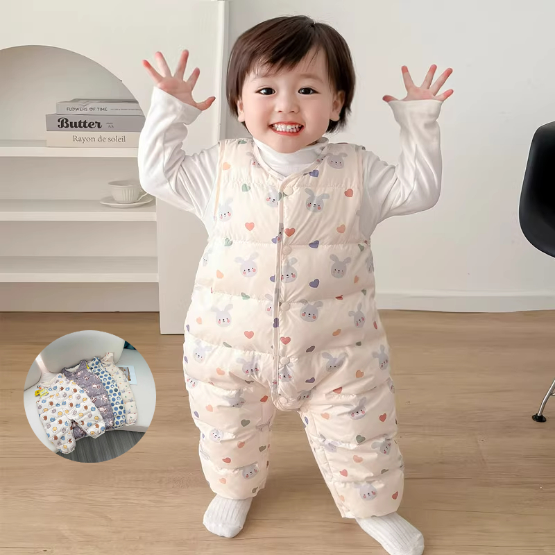 清仓婴儿无袖羽绒服连体衣加厚婴幼儿男女宝宝保暖爬服连身衣冬季