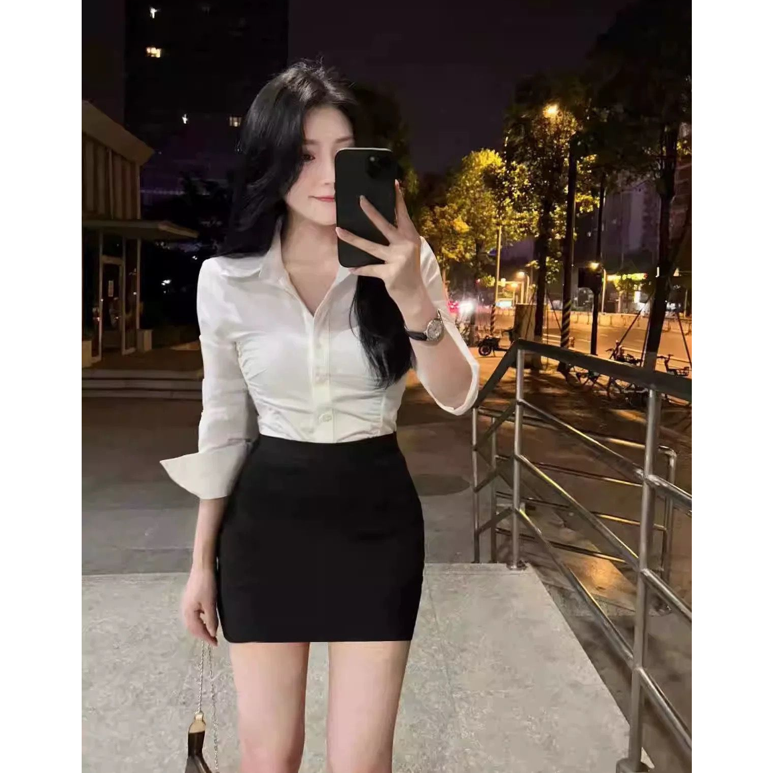 早秋职业装御姐秘书穿搭OL制服套装纯欲辣妹收腰长袖白衬衫包臀裙