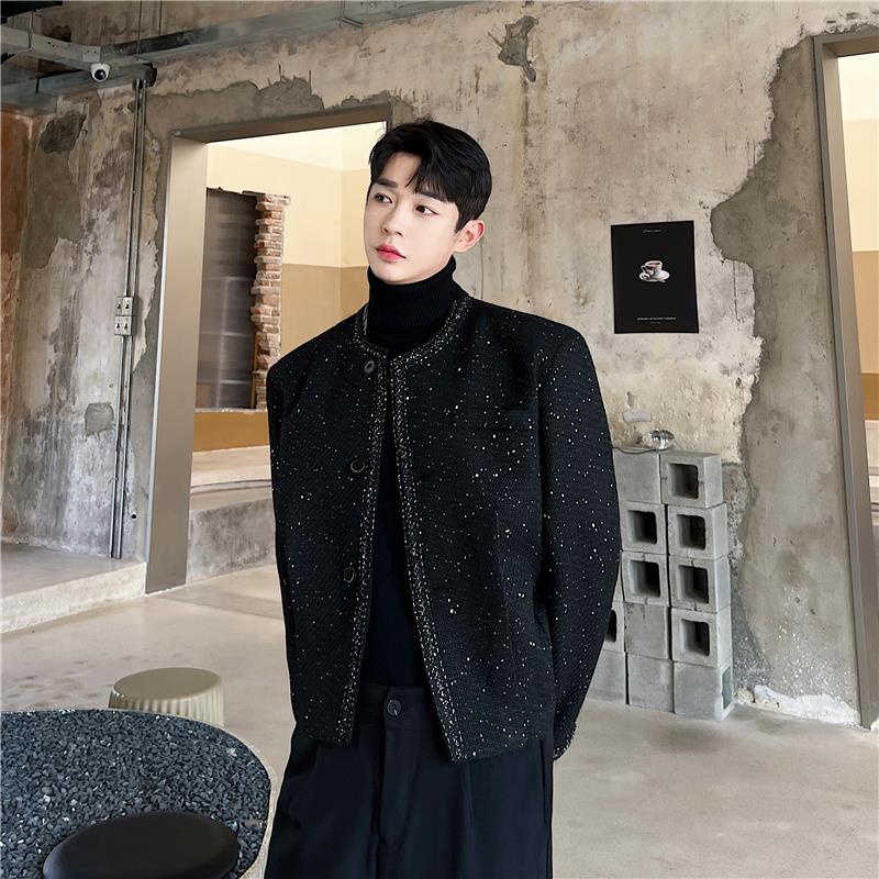 【小扬哥推荐】2024年秋冬新款潮流时髦亮丝呢子小香风无领造型西服