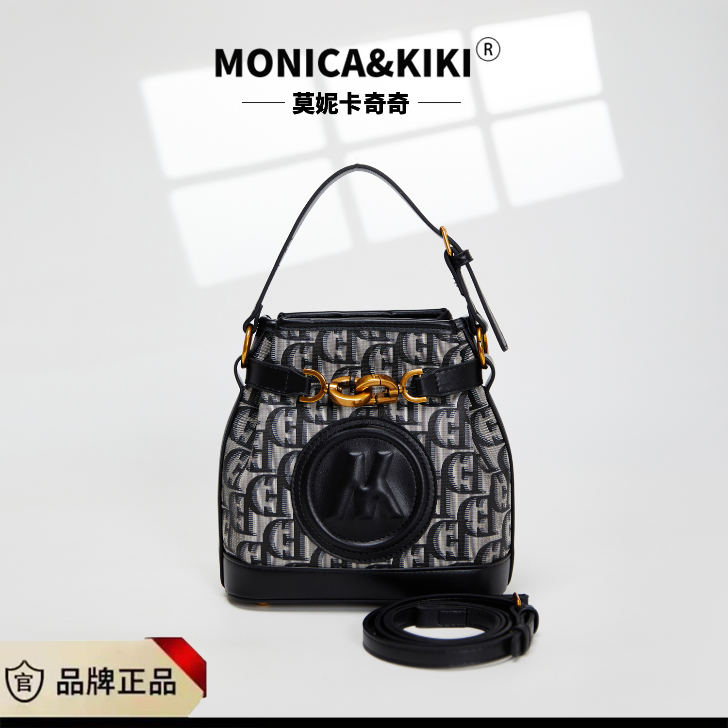 （20cm 9cm 20cm）2023新款复古印花水桶包时尚手提斜挎包女5693黑