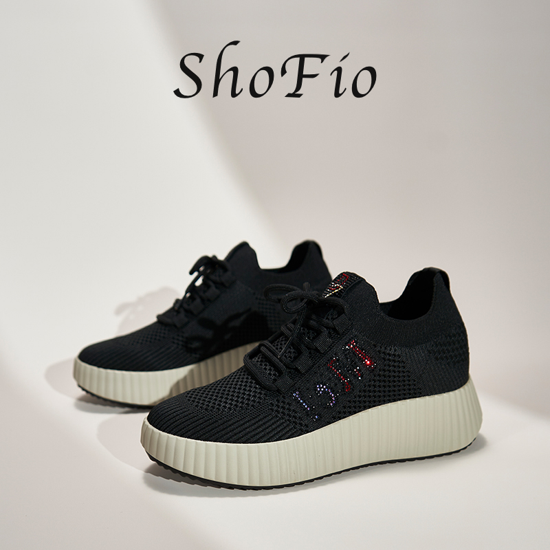 弹力飞织运动休闲鞋女轻便厚底增高老爹鞋2024春季新款百搭跑步鞋