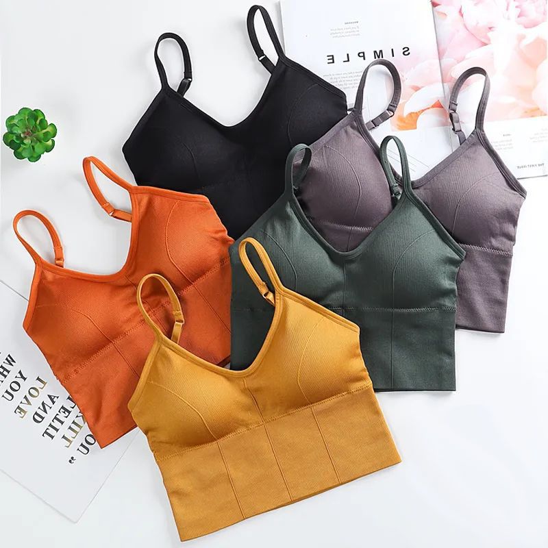 吊带u型美背内衣背心带胸垫可拆卸一体内搭外穿跑步运动内搭背心