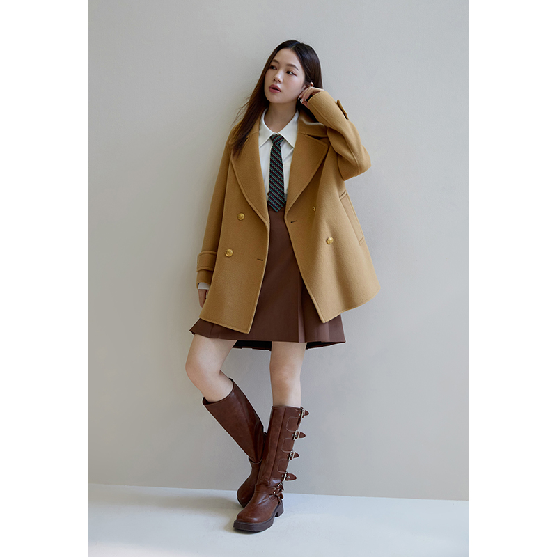 独束微胖MM大码女装复古高级感双面呢大衣显瘦毛呢外套23DS84099
