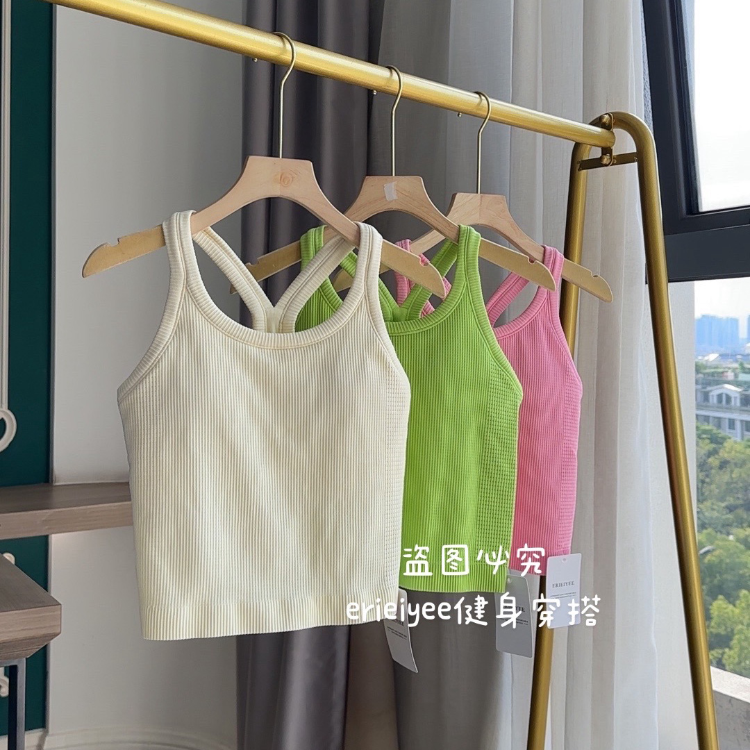 FL-2367高尔夫面料速干一体式瑜伽背心女带胸垫健身背心运动美背