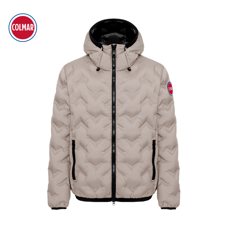 COLMAR/科尔马连帽休闲加厚防风冬季男士羽绒服保暖外套 浅色