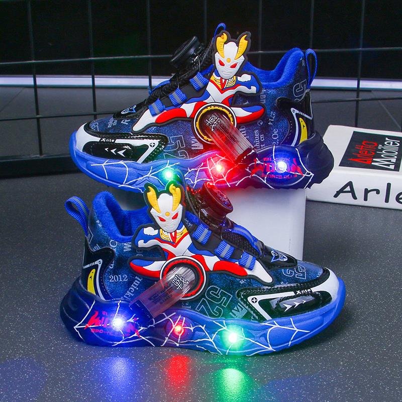 ABCND儿童鞋秋冬季2023新款加绒男童运动鞋中大童亮灯男孩二棉鞋