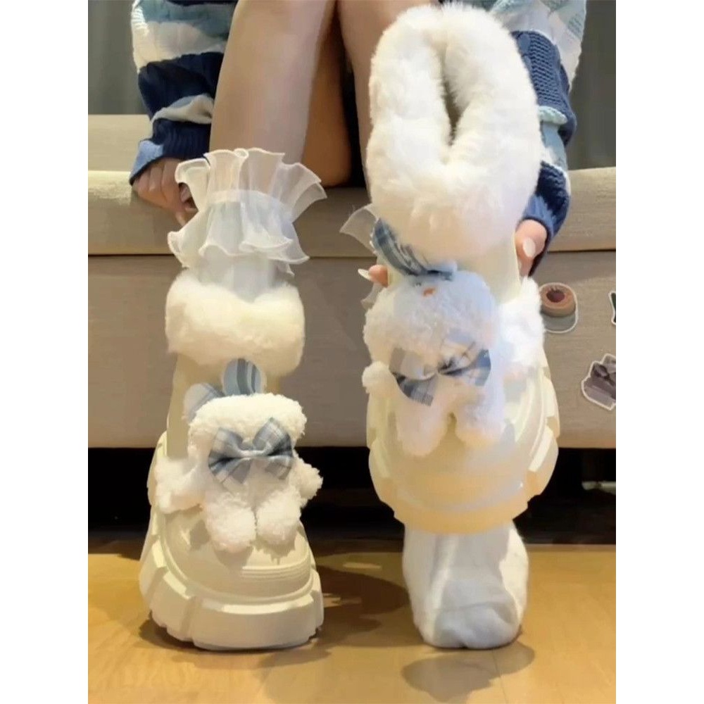 时尚可爱厚底雪地靴女秋冬季2023年新款加绒雨靴保暖防滑毛毛棉鞋