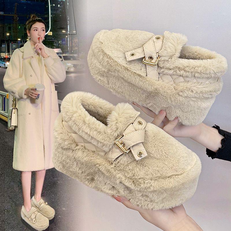 小香风毛毛鞋女冬季厚底一脚蹬高级感外穿2024新款欧货包跟增高