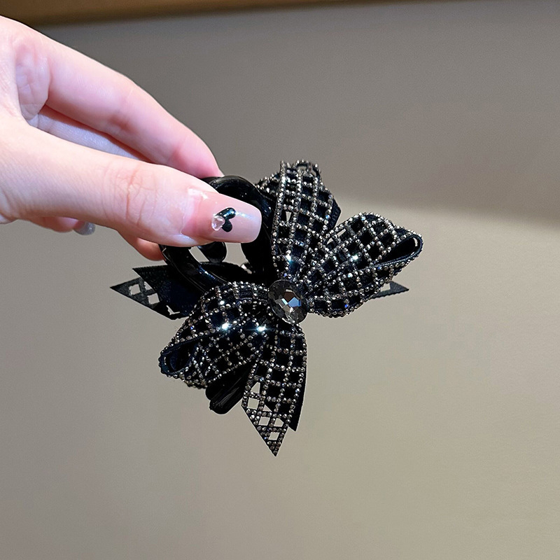 高级感小香风蝴蝶结抓夹简约气质发夹半扎发后脑勺盘发鲨鱼夹发饰