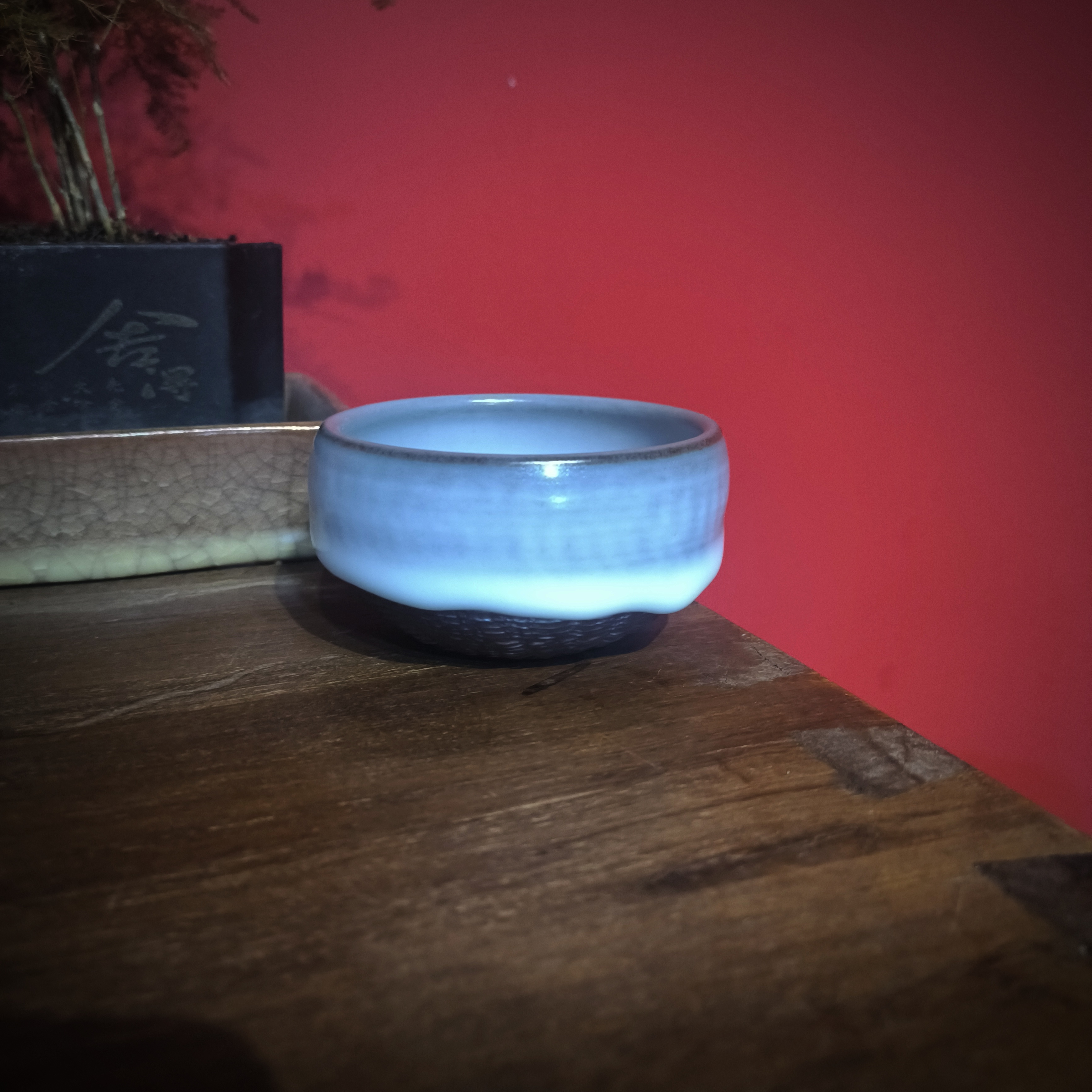 龙泉的青瓷 月白 流釉 普洱杯 微微瑕