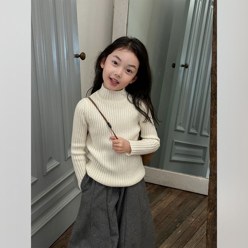 亲肤软糯中大童百搭半高领打底衫冬装新款女童高弹力保暖内搭毛衣
