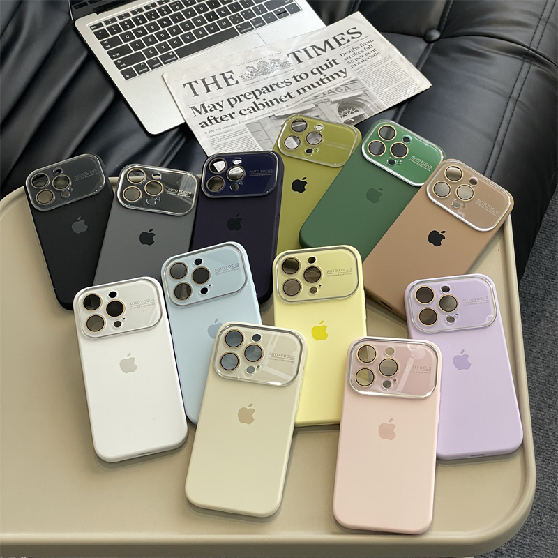 适用苹果系列iPhone14高级纯色13pro玻璃大视窗12pro新款11手机壳